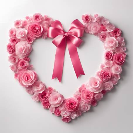 Romantic Pink Ribbon Heart on White Background Happy Valentines Day, Love and Heartfelt