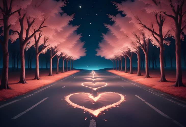 Romantic Road with Heart Shaped Trees Alongside