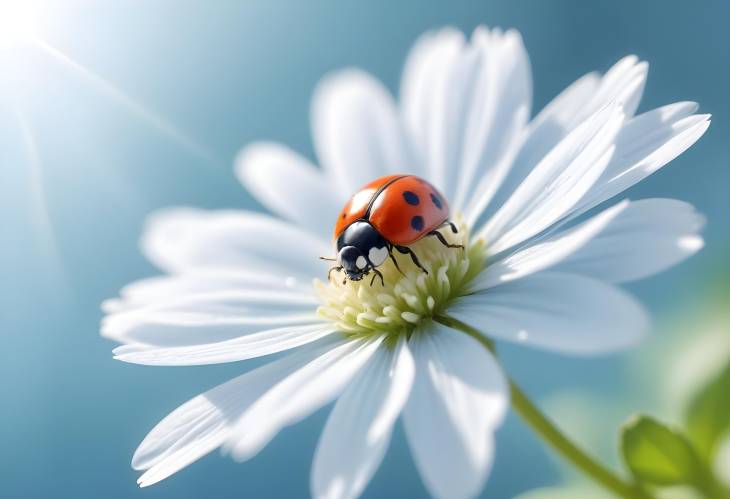 Romantic Spring Macro Ladybug on White Petal