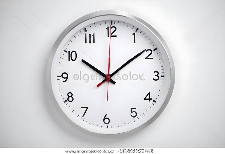 Round Office Clock on Clean White Background Stylish Timepiece for Any Workspace