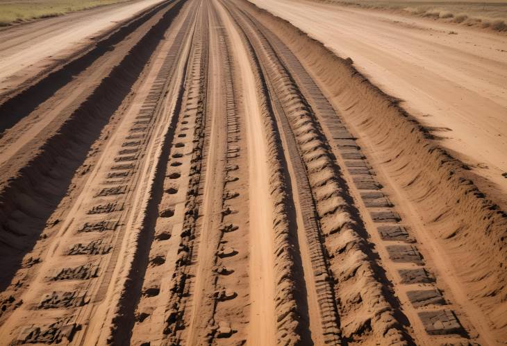 Rugged Dirt Road with Truck Tire Tracks Deep Impressions and Tread Patterns from Heavy Vehicle