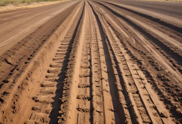 Rugged Dirt Road with Truck Tire Tracks Deep Impressions and Tread Patterns from Heavy Vehicle