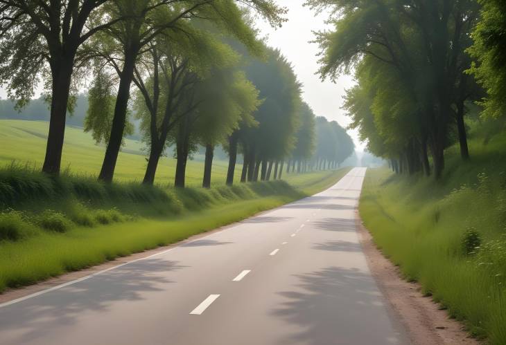 Rural Road View Picturesque Countryside with Rolling Hills and Green Fields