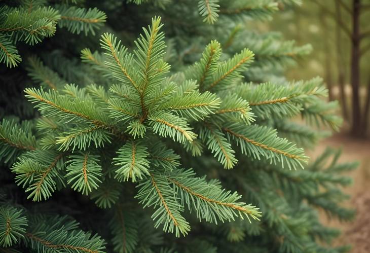 Rustic and Natural Background with Green Christmas Tree Branches