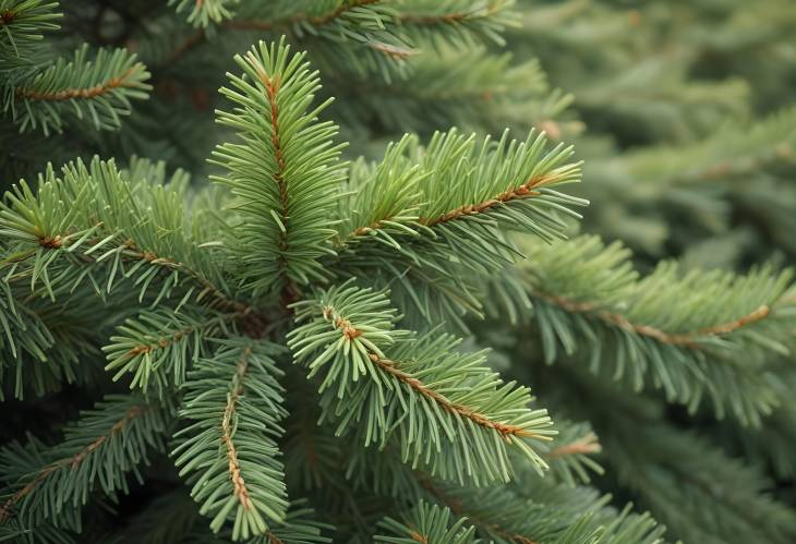 Rustic Background with Green Christmas Tree Branches in Natural Setting