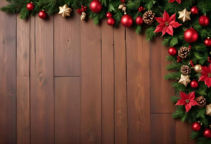 Rustic Christmas Border Design on a Wooden Canvas