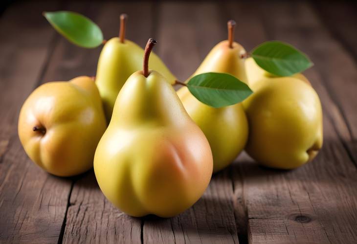 Rustic Close Up of Pears on a Wooden Table Highlighting Freshness and Natural Appeal