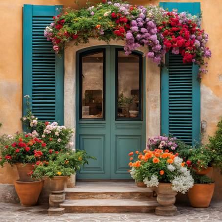 Rustic Italian Porch with a Flourish of Colorful Flowers