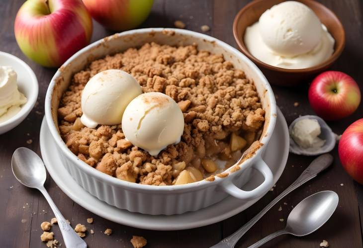 Rustic Oat Topped Apple Crumble with Ice Cream