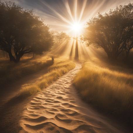 S Shaped Path with Solitary Walker and Stunning Sun Rays Ideal for Quote Backgrounds