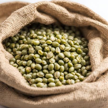 Sack of Green Mung Beans Fresh and Natural on Isolated White Background