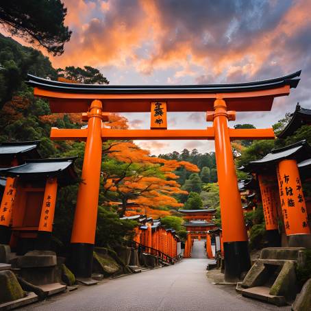 Sacred Fushimi Inaritaisha Gate in Kyoto Pathway to Heaven with Japanese Blessing Text