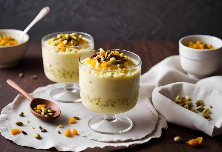 Saffron and Pistachios Infused Rice Pudding with Nut Garnish