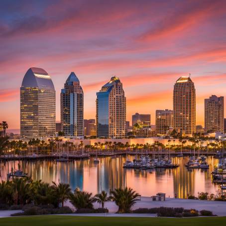 San Diego Skyline at Dusk Californian Downtown at Sunset