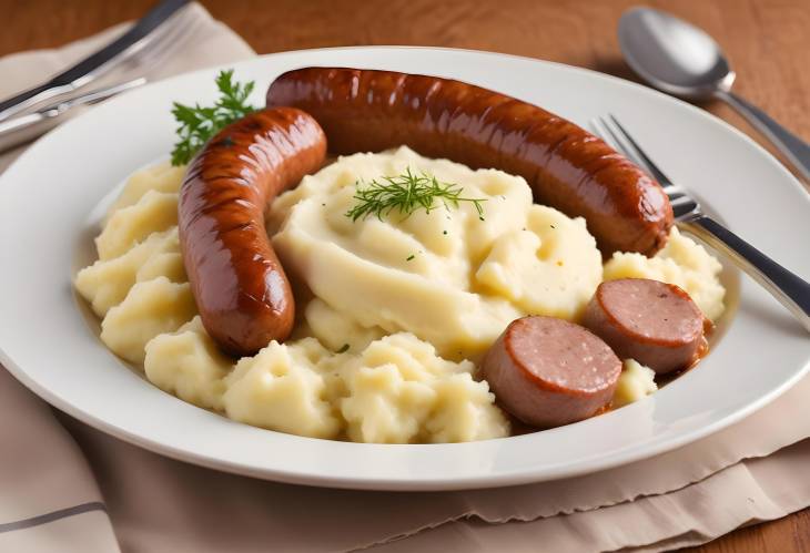 Sausage and Mash Comfort Meal Classic Sausages with Mashed Potatoes