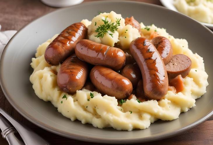 Sausage and Mash Delight Savory Sausages with Creamy Mashed Potatoes