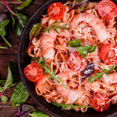 Sauted Shrimps with Fresh Herbs and Rich Spices in Pan