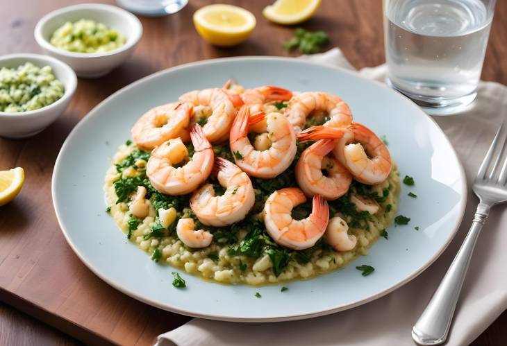 Sautee4d Shrimp with Garlic, Parsley, Anchovy Butter, and Sparkling Water  Visual Delight