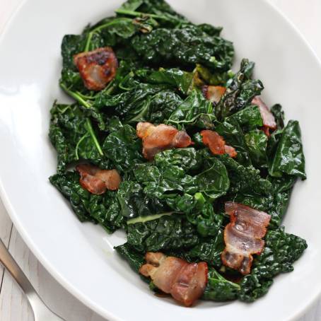 Sauteed Kale with Chili Flakes and Olive Oil in Cast Iron Pan