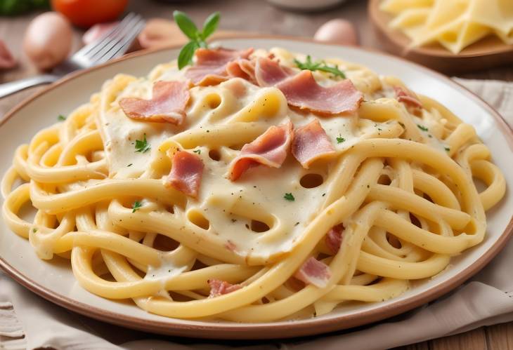 Savory Carbonara Italian Pasta with Rich Egg, Cheese, and Pancetta Sauce