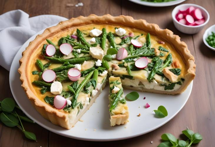 Savory Chicken and Asparagus Quiche with Feta Cheese and Radish Salad