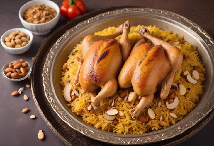 Savory Chicken Kabsa with Roasted Chicken Quarter and Almonds