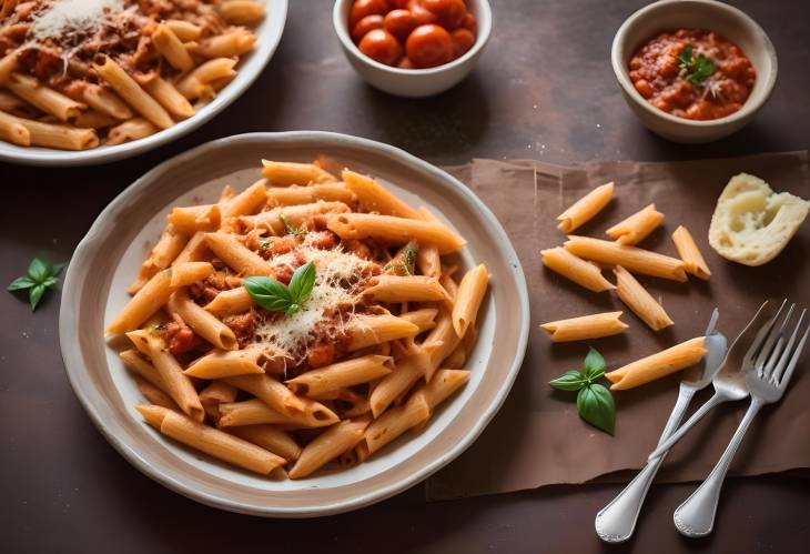 Savory Penne all Arrabbiata Hot Spicy Italian Pasta with Bold Tomato Sauce