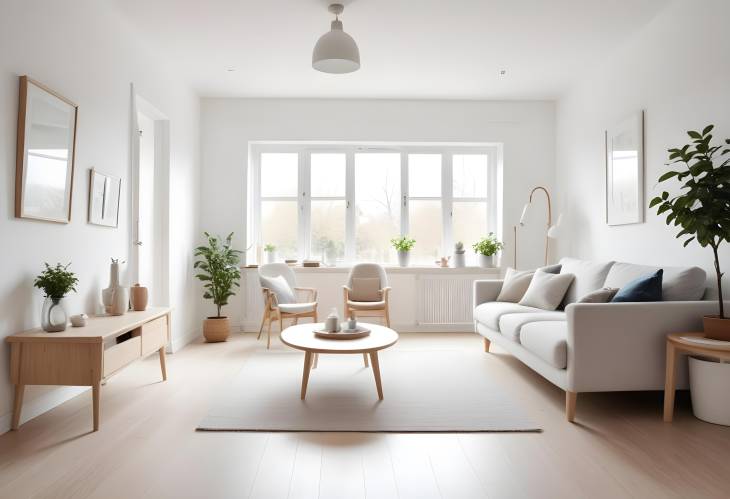 Scandinavian Living Room with Bright Airy Design, Defocused and Resplendent Minimalist Style