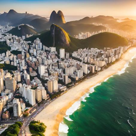 Scenic Aerial View of Rios Copacabana and Ipanema Beaches with Urban Backdrop