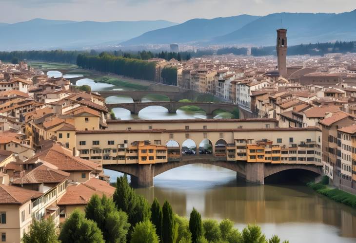 Scenic Florence Ponte Vecchio and Arno River in Panoramic Splendor