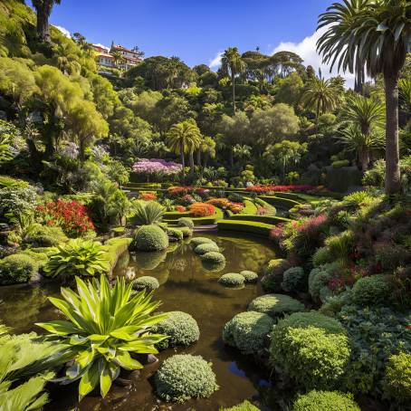 Scenic Lake at Monte Palace Tropical Garden in Funchal, Madeira