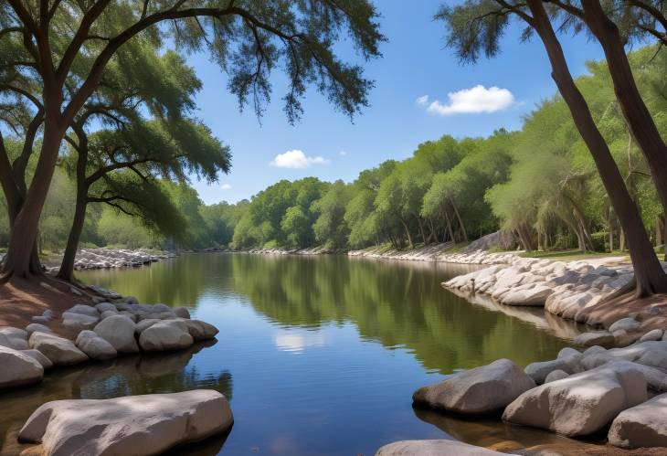 Scenic Lake View with Rocks and Trees at Cranes Roost Park in Altamonte Springs