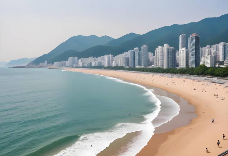 Scenic Landscape View of Haeundae Beach in Busan, South Korea