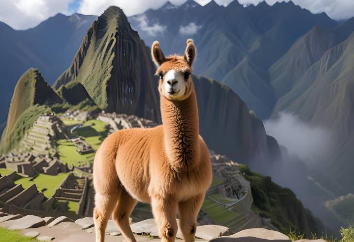 Scenic Llama and Machu Picchu Andes Views Near Cusco, Peru, South America