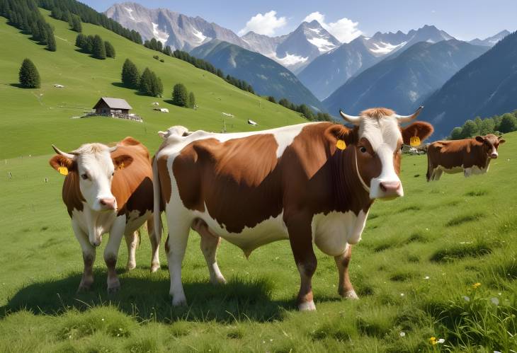 Scenic Mountain Alps with Grazing Cows Beautiful Meadow and Hiking Trails