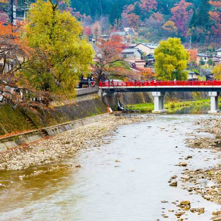 Scenic Nakabashi Bridge in Takayama Overlooking River View