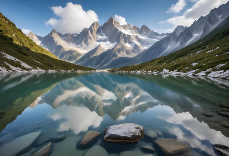 Scenic Reflection of Monte Bianco and Sky in Clear Chesery Lake Waters