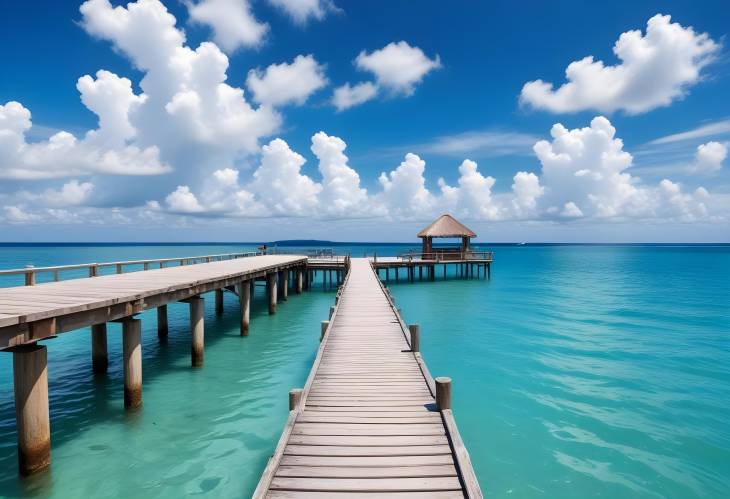 Scenic Tropical Pier Blue Ocean  Summer Sky