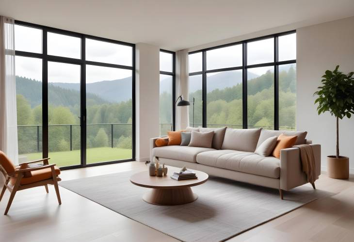 Scenic View Modern Living Room with Cozy Sofa and Stylish Decor