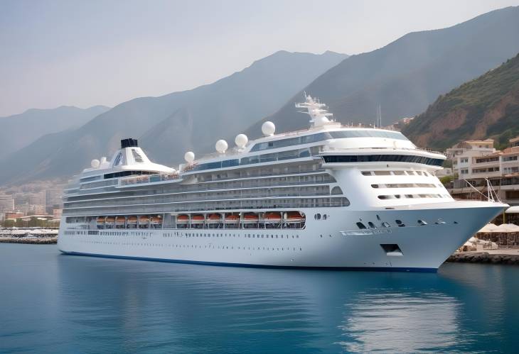 Scenic White Luxury Cruise Ship Docked at Alanya Harbor  Majestic Vessel in Turkey