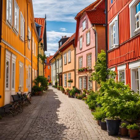 Scenic Ystad Traditional Swedish Street with Colorful Historic Homes