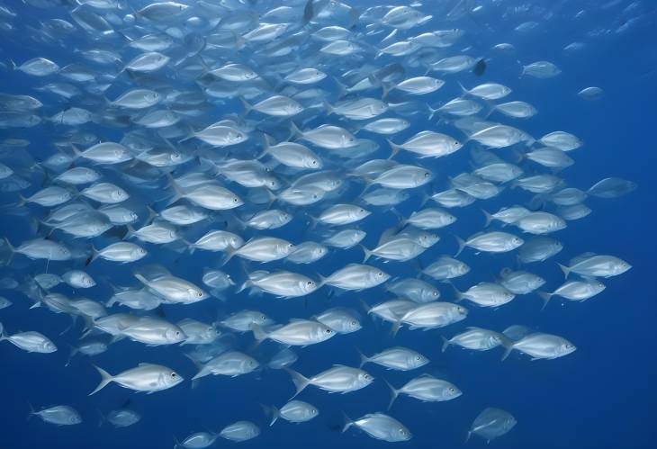 School of Bigeye Trevallies in Ocean Blue Water