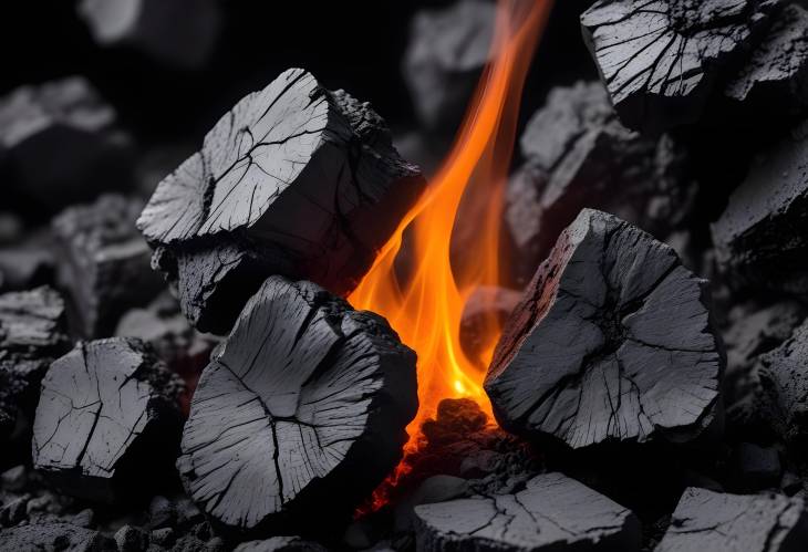 Scientific Close Up of Smoldering Coal Piece on White Background Detailed View