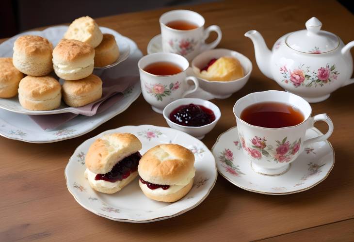 Scones and Tea Enjoy Clotted Cream and Jam in a Classic British Tea Time