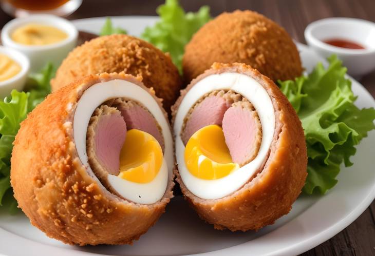 Scotch Egg Classic Hard Boiled Egg Encased in Savory Sausage Meat, Breaded and Fried to Perfection