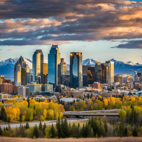 Scotsman Hill Calgary View Stunning City Skyline on a Bright Sunny Day in Canada