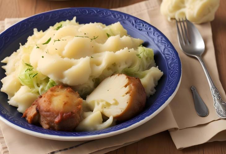 Scottish Rumbledethumps Mashed Potatoes, Cabbage, and Onions Baked to Perfection