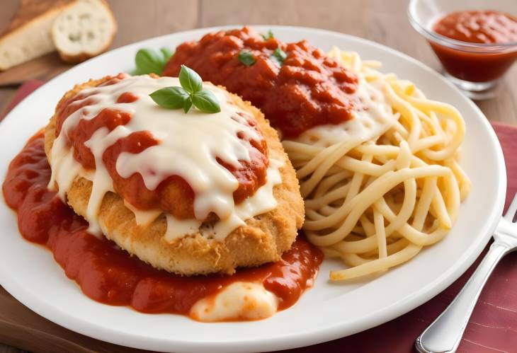 Scrumptious Chicken Parmesan Breaded Chicken Cutlets with Marinara Sauce and Melty Cheese