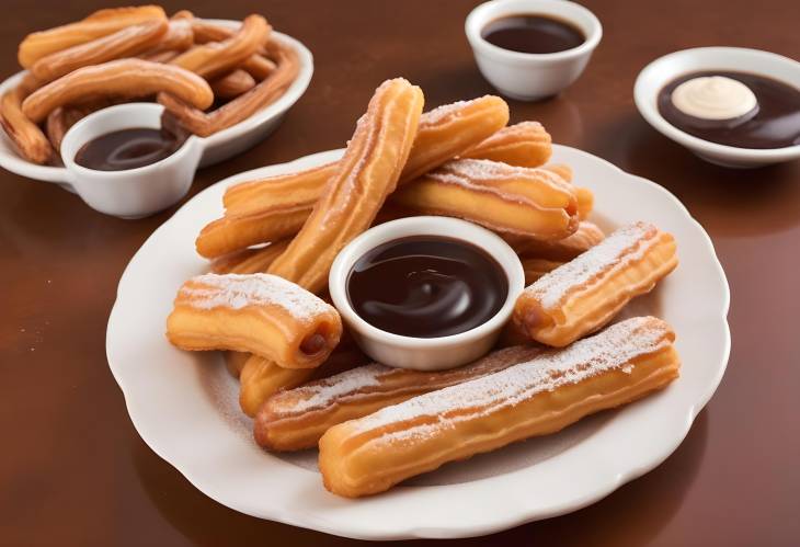 Scrumptious Churros Cinnamon Sugar Fried Pastries with Rich Chocolate Dip