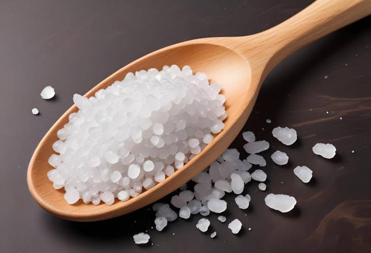 Sea Salt on Wooden Spoon Isolated on White Background